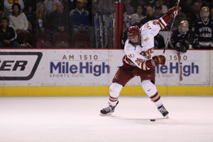 Patrick Wiercioch fires a slap shot. Photo by Candace Horgan.