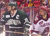 Dartmouth's Jamie Herrington battles Harvard's Tyler Kolarik in Saturday's consolation game.