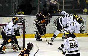 Ferris State had trouble generating a forecheck against the stingy Michigan defense. (photo by Christopher B. Dudek)