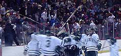 Dartmouth celebrates after Mike Maturo's goal put the Big Green in the semifinals. (photos by Jon Martin)