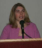 Michelle Labbe speaks after receiving her award as Women's Division III Player of the Year at the Championships banquet in Rochester on Thursday.