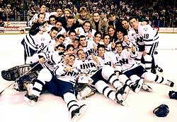 UNH celebrates its regular-season Hockey East championship.