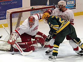 Cornell's Dave LeVeneu needed just 16 saves to notch his fifth shutout of the season.  (Photos: eLynah.com)