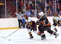 Ferris' Tim Vokey comes in on a breakaway.