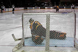 Mike Costley's goal lays in the back of the Norwich net behind Mike Boudreau.