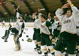 Oswego celebrates its SUNYAC championship Sunday (photo: Russell Jaslow).