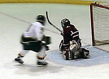 Ryan Venturelli stops a Brockport breakaway on his way to a shutout.