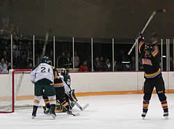 Wentworth's Mike Prsa celebrates his goal tying the game at 2-2. (Photos: Ed Trefzger)