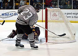 WMU freshman Brent Walton skates in alone and buries a shorthanded goal.