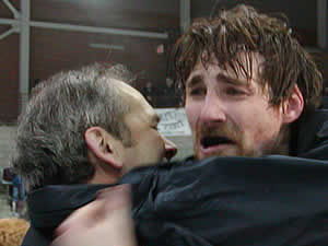 Panther coach Bill Beaney celebrates with captain John Dawson. (photos by Ed Trefzger)