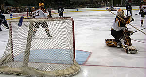 Schieve looks as Levi Doria's game-winning shot flies over his blocker.