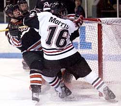 Morris crashes the net against the Tigers.