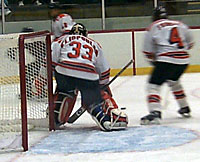 George Eliopoulos guards the post during a 34-save performance (photos: Russell Jaslow).