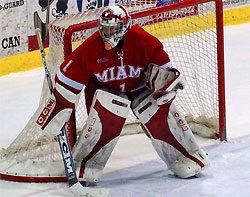 Charlie Effinger returns after serving as one half of Miami's super netminding duo last season, with Jeff Zatkoff (photo: Christopher Brian Dudek).