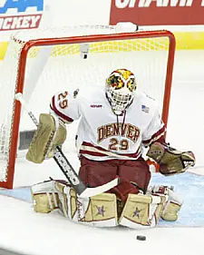 Peter Mannino, the surprise starter in net for the Pioneers, made 41 saves.