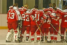 The Plattsburgh players unite during the National Anthem. (Photos: Angelo Lisuzzo)