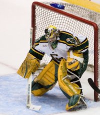 David Leggio makes a save, but one shot did elude him in the overtime. (photo: Melissa Wade)