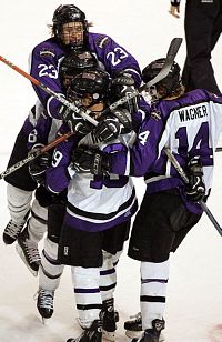 Minnesota State celebrates its Saturday win over Michigan Tech (photos: Ryan Coleman).