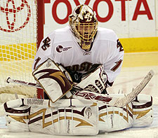 John Muse drew the assignment in net for Boston College Friday (photo: Ryan Coleman).