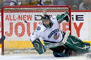 Anthony Maiani's game-winning goal sails past Jean-Philippe Lamoureux (photo: Jason Waldowski).