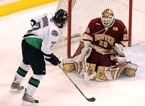 Peter Mannino stops T.J. Oshie Friday afternoon (photo: Tim Brule).