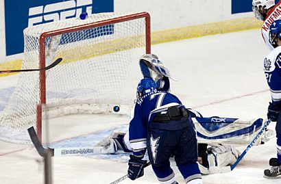 Air Force players sag as Miami's tying goal hops up and into the net (photo: Melissa Wade).