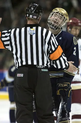 Kyle Lawson expresses his frustration to the referee during Saturday's championship game (photo: Jim Rosvold.)