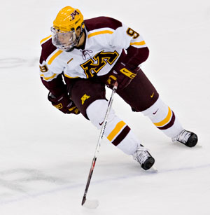 Gopher sophomore Kyle Okposo departs at mid-season after speculation that he would turn pro after his rookie year (photo: Melissa Wade.)