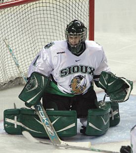 Jean-Philippe Lamoureux has been a steadying influence at North Dakota since assuming the starting job (photo: University of North Dakota).