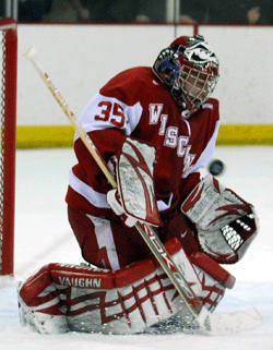 Shane Connelly returns to steady Wisconsin in net (photo: Tim Brule).