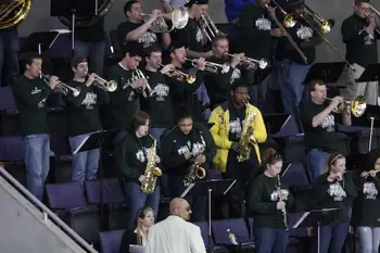 The George Mason pep band adopted Bemidji State for the team's Frozen Four visit (photo: Jim Rosvold).