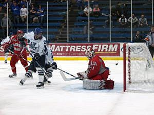 This shot from Jacques Lamoureux went wide in the first period, but Air Force had plenty of offense to make up for it (photo: Candace Horgan). 