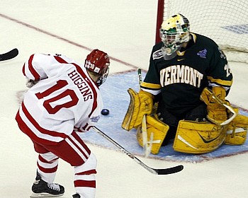 Chris Higgins scored the tying goal for Boston University Thursday night (photo: Jim Rosvold).