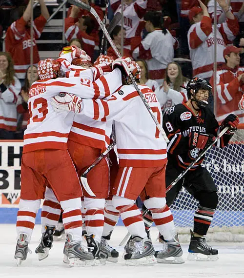 The Terriers celebrate Brandon Yip's goal which put them up 1-0 (photo: Melissa Wade).