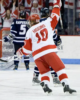 Chris Higgins celebrates Colin Wilson's goal, the all-important first of the game (photo: Melissa Wade).