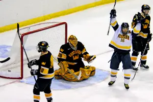  Ryan Heickert (16) celebrates scoring the first Neumann goal  (photo: Angelo Lisuzzo).