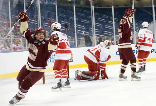 Ben Smith (left) put Boston College ahead late in the first period (photo: Melissa Wade).