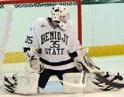 Mathieu Dugas made 13 saves for a shutout of Northern Michigan last Saturday (photo: BSU Photo Services).