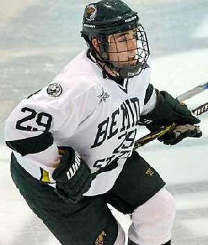 Brad Hunt's hat trick last Saturday was Bemidji State's first by a defenseman since March 13, 2004 (photo: BSU Photo Services).