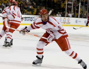 Alex Chiasson broke a third-period tie to lift Boston University into the Beanpot final (photo: Melissa Wade).