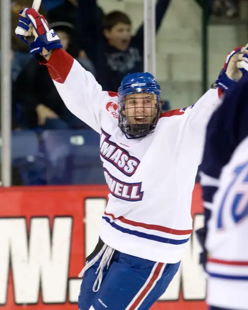 Kory Falite Celebrates his Second Period Goal. Photo by Melissa Wade.