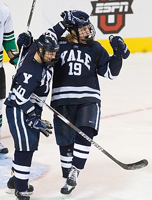 Denny Kearney celebrates his second goal against North Dakota (photo: Melissa Wade).