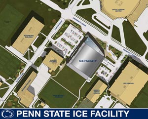 A drawing shows the location of the new arena at Penn State (photo: Penn State Athletics)