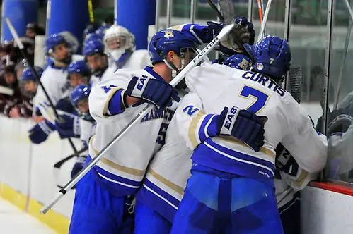 2013 DIII  Potsdam vs Hamilton - Hamilton celebrates the first goal of the game  scored by #17 Evan Haney to take the lead; Copyright 2013 Angelo Lisuzzo (Angelo Lisuzzo)