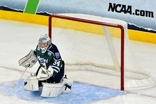 2014 Mercyhurst - Clarkson- #34 Amanda Makela had a busy game with 30 saves and 4 goals against; Copyright 2014 Angelo Lisuzzo (Angelo Lisuzzo)