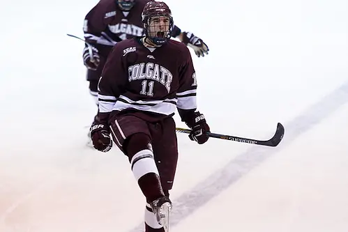 Jake Kulevich (Colgate - 11) celebrates his first period goal. ((c) Shelley M. Szwast 2013)