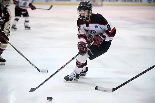 Carly Moran The University of Wisconsin-River Falls Falcons play the Norwich Cadets in the NCAA Division III Women's Ice Hockey Championship third place game Saturday held at the Ronald B. Stafford Ice Arena in Plattsburgh, NY.  Kathy M Helgeson/UWRF Communications (Kathy M Helgeson/UW-River Falls)