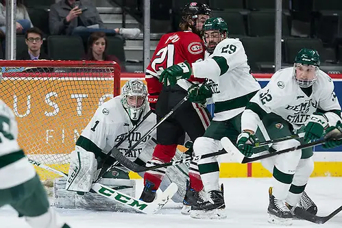 27 Jan 17: The Saint Cloud State University Huskies play against the Bemidji State University Beavers in a quarterfinal game of the North Star College Cup at the Xcel Energy Center in St. Paul, MN. (Jim Rosvold)