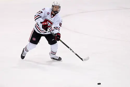 9 Jan 16:  Dennis Cholowski (St. Cloud - 27). The St. Cloud State University Huskies host the University of Nebraska-Omaha Mavericks in a NCHC matchup at the Herb Brooks National Hockey Center in St. Cloud, MN. (Jim Rosvold)