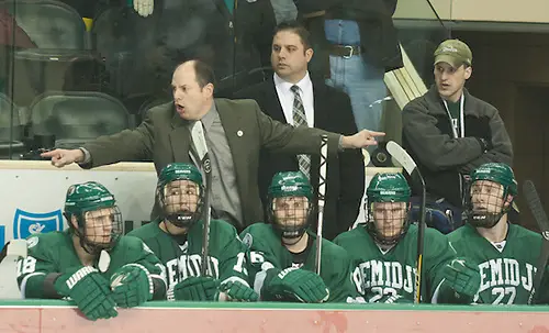 (Tom Serratore Head Coach Bemidji State).2 Mar.. 13  The University of North Dakota hosts Bemidji State in a WCHA match-up at the Ralph Engelsted Arena in Grand Forks, ND. (BRADLEY K. OLSON)